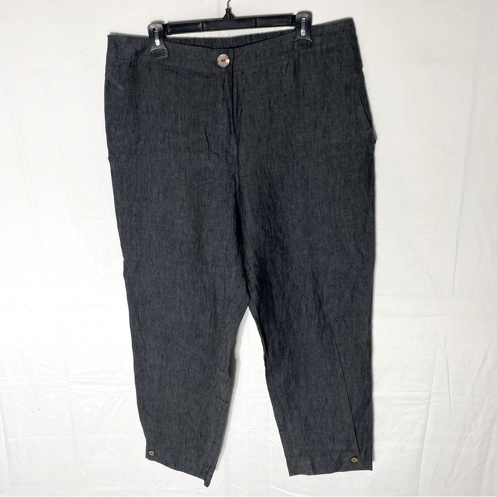 Foil Dark Grey Linen Cropped Tapered Lagenlook Pants 10 Boho Coastal